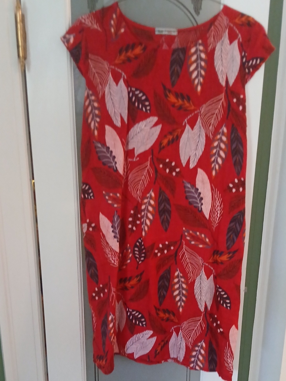 Women's Red Leaf-Print Midi Dress